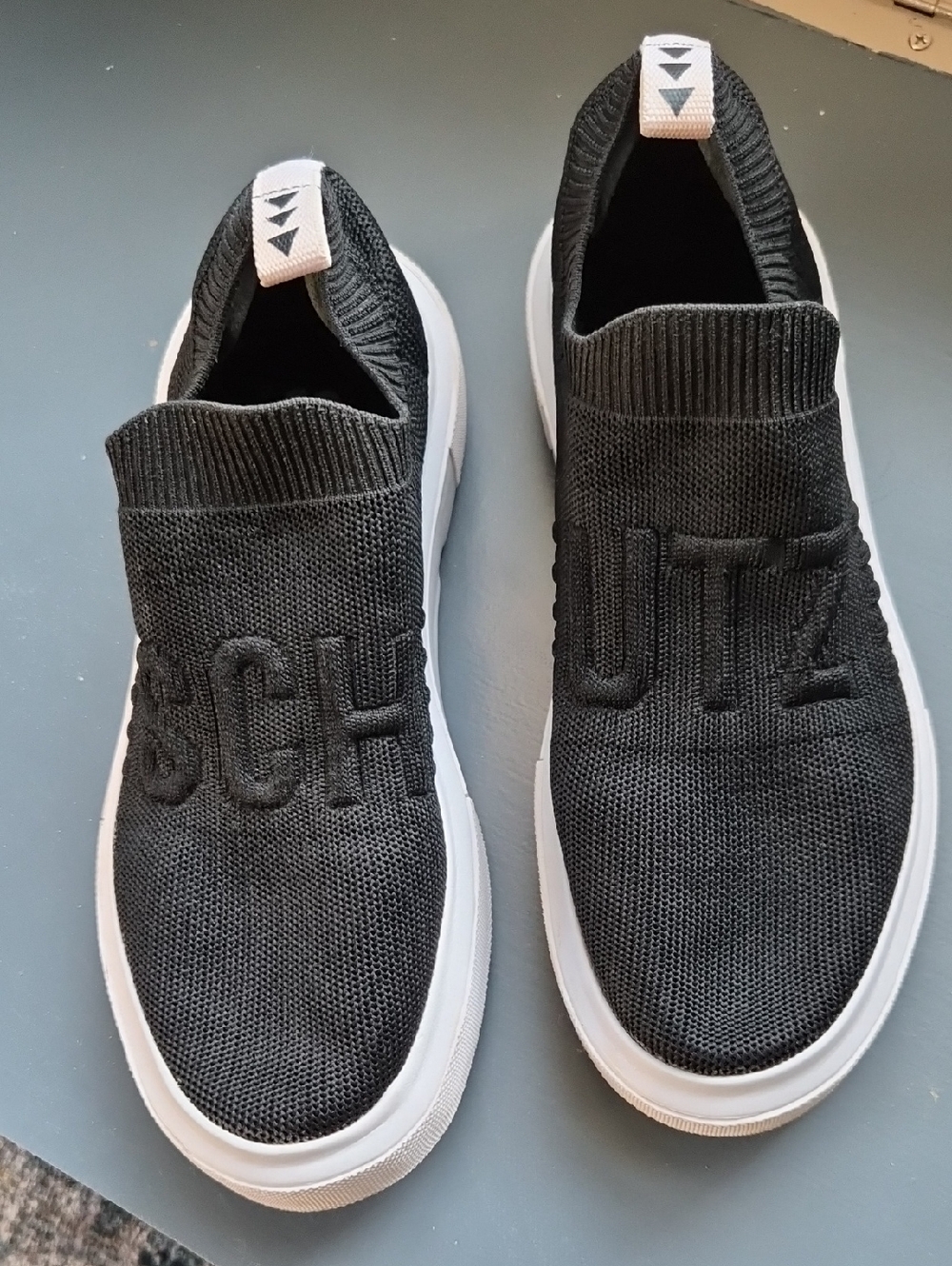 SCHUTZ Black Knit Slip-On Woman's  Sneakers with White Sole Size 6.5 (Eu37)